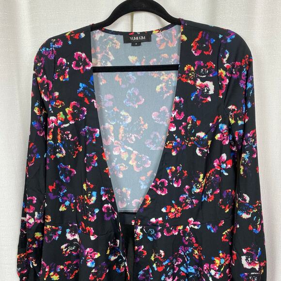 Yumi Kim Black Floral Wrap Mini Dress Sz.S - Picture 4 of 14